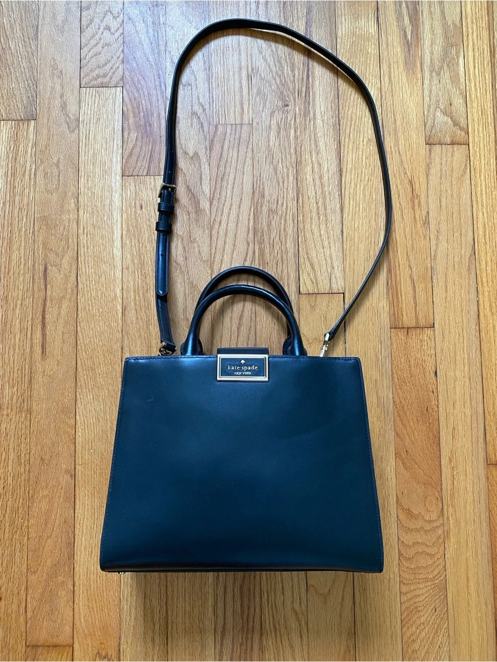 kate spade Black Leather Structured Top-Handle Satchel with Crossbody Strap